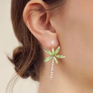 Green Palm Tree Gem Earrings
